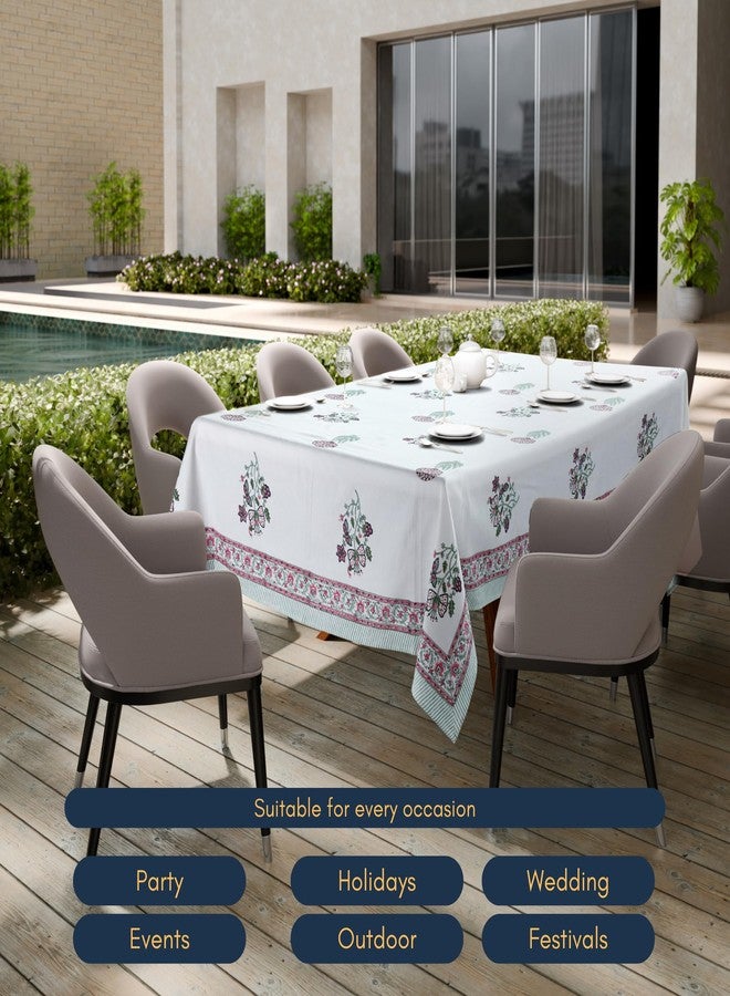 NIRVELLA Rectangle Table Cloth - Cotton Linen Block Print Tablecloth - 60x108 Inch 8 Seater - Boho Farmhouse Decor Indoor Outdoor Picnic Party Banquet Wedding Dining- Provence Meadow (White Green Red) - Image 4