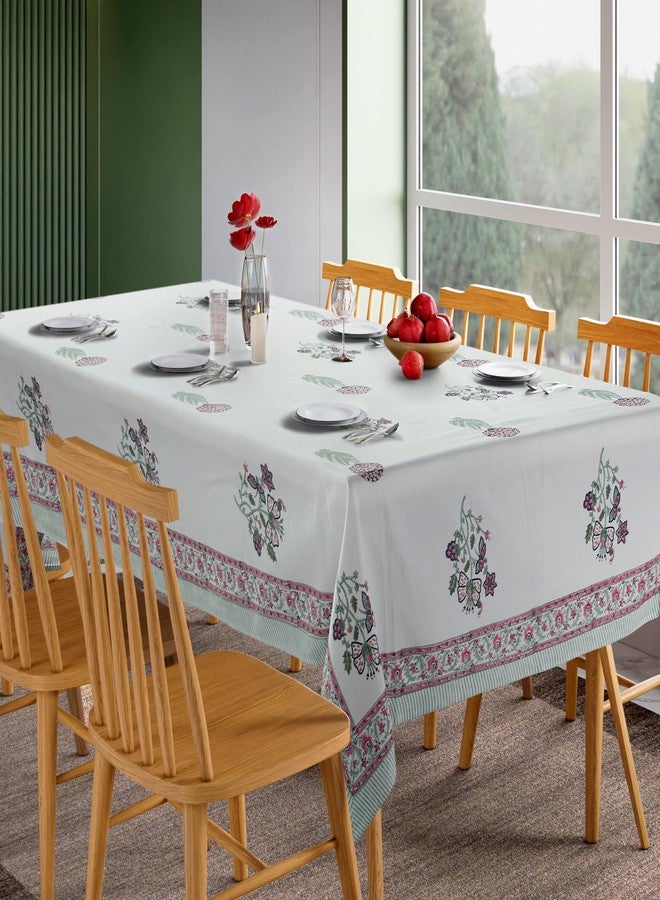 NIRVELLA Rectangle Table Cloth - Cotton Linen Block Print Tablecloth - 60x108 Inch 8 Seater - Boho Farmhouse Decor Indoor Outdoor Picnic Party Banquet Wedding Dining- Provence Meadow (White Green Red) - Image 3