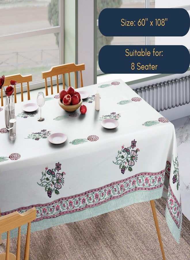 NIRVELLA Rectangle Table Cloth - Cotton Linen Block Print Tablecloth - 60x108 Inch 8 Seater - Boho Farmhouse Decor Indoor Outdoor Picnic Party Banquet Wedding Dining- Provence Meadow (White Green Red) - Image 5
