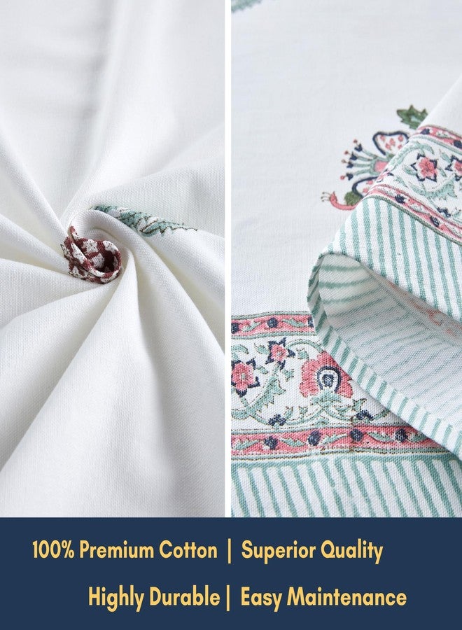 NIRVELLA Rectangle Table Cloth - Cotton Linen Block Print Tablecloth - 60x108 Inch 8 Seater - Boho Farmhouse Decor Indoor Outdoor Picnic Party Banquet Wedding Dining- Provence Meadow (White Green Red) - Image 2