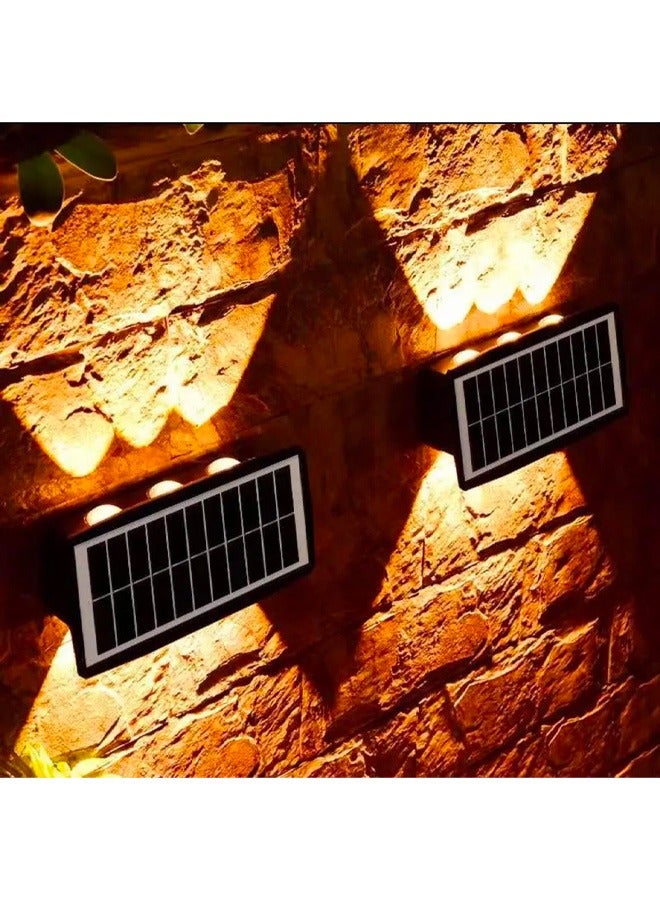 BLUE CORAL 4 Pack Solar Light Outdoor Up Down 6 Led Solar Wall Solar 2-Color Warm and White Light Accent Waterproof Decorative Lighting for House Fence Outside Step Stairs  - Image 1