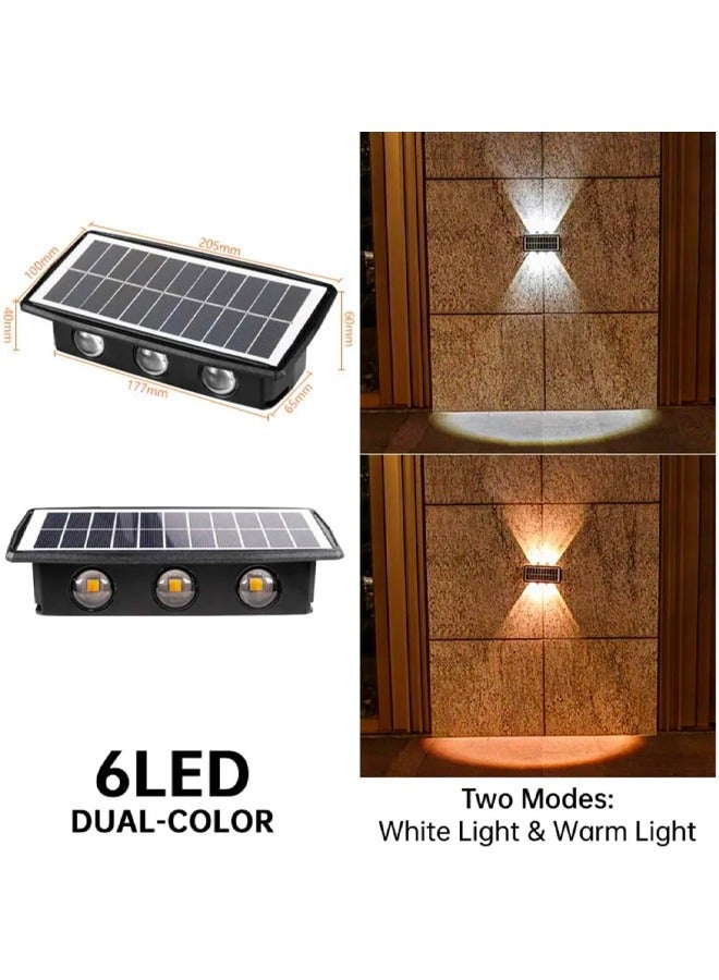 BLUE CORAL 4 Pack Solar Light Outdoor Up Down 6 Led Solar Wall Solar 2-Color Warm and White Light Accent Waterproof Decorative Lighting for House Fence Outside Step Stairs  - Image 2