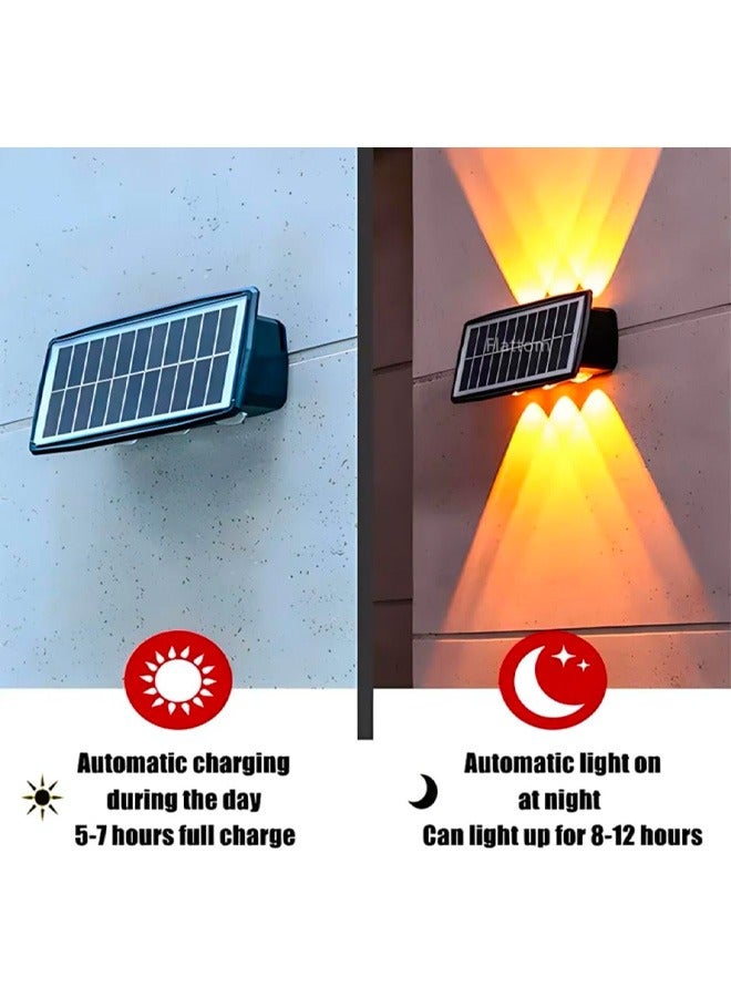 BLUE CORAL 4 Pack Solar Light Outdoor Up Down 6 Led Solar Wall Solar 2-Color Warm and White Light Accent Waterproof Decorative Lighting for House Fence Outside Step Stairs  - Image 4