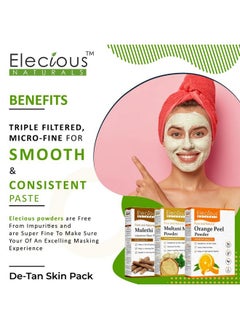 Elecious Mulethi Powder, Multani Powder And Orange Peel Powder Combo (200 Grams Each = 600 Grams Total) For Instant Glow, Brighten Complexion And De-Tanning  - Image 3
