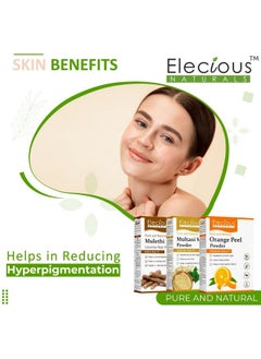 Elecious Mulethi Powder, Multani Powder And Orange Peel Powder Combo (200 Grams Each = 600 Grams Total) For Instant Glow, Brighten Complexion And De-Tanning  - Image 2