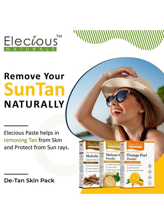 Elecious - Mulethi Powder, Multani Powder And Orange Peel Powder Combo (200 Grams Each = 600 Grams Total) For Instant Glow, Brighten Complexion And De-Tanning - Image 1