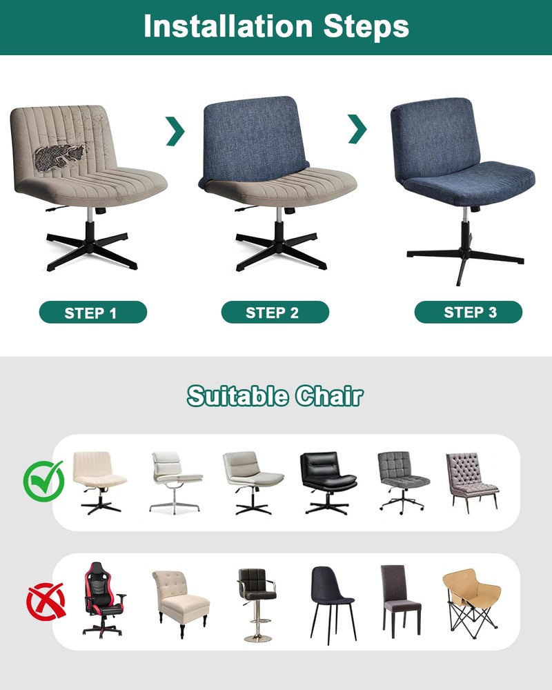 NILUOH Armless Chair Cover, Criss Cross Chair Slipcover, Stretch Fitted Vanity & Accent Chair Cover, Elastic Wide Seat Chair Protector for Home Decor - Image 5