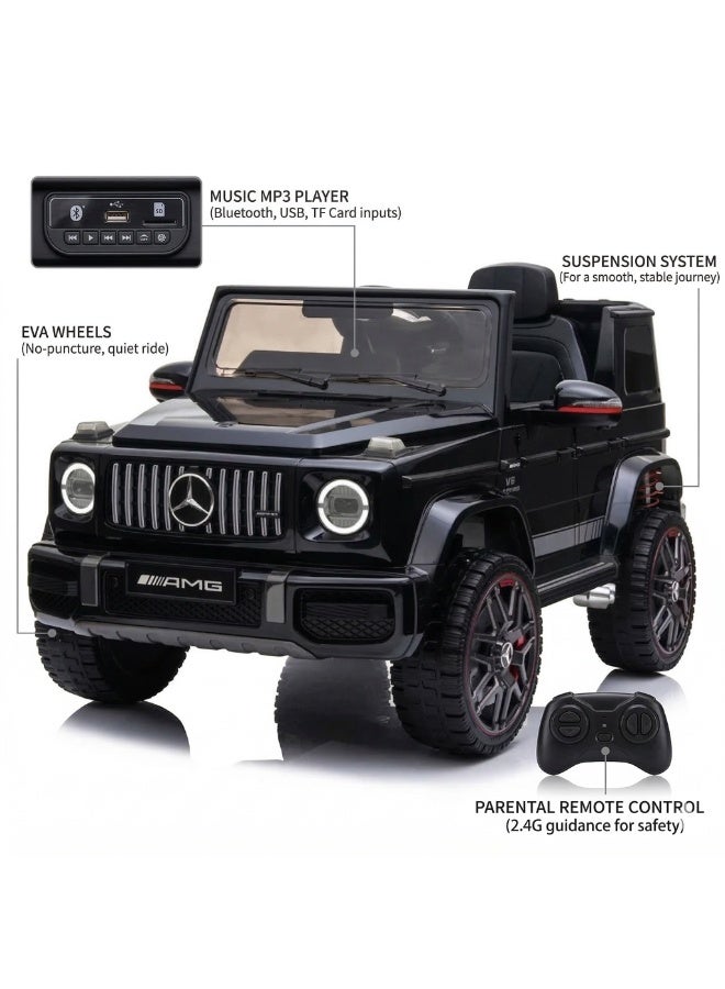 Mercedes-Benz G63 12V Battery Ride On Car with Remote Control for Kids,with EVA wheels , Suspension System, Openable Doors, LED Lights, Music MP3 Player -BLACK - Image 1