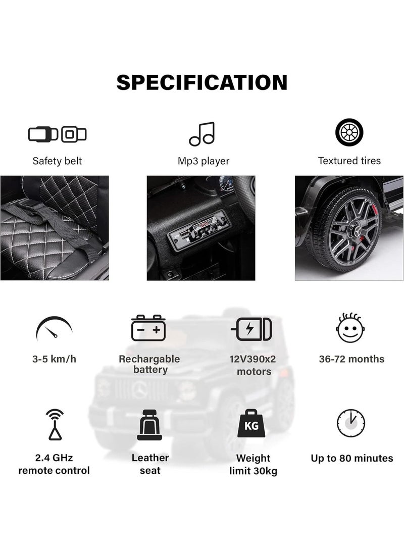 Mercedes-Benz G63 12V Battery Ride On Car with Remote Control for Kids,with EVA wheels , Suspension System, Openable Doors, LED Lights, Music MP3 Player -BLACK - Image 4