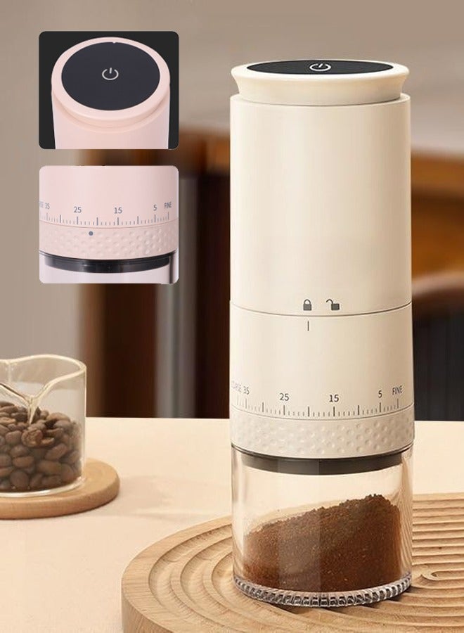 DUNISO مطحنة قهوة للحبوب مطحنة قهوة كهربائية محمولة، مطحنة حبوب القهوة الصغيرة الأوتوماتيكية مع إعدادات طحن متعددة، قابلة للشحن عبر USB، بيضاء - Image 1
