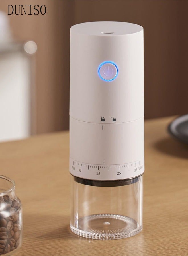 DUNISO مطحنة قهوة للحبوب مطحنة قهوة كهربائية محمولة، مطحنة حبوب القهوة الصغيرة الأوتوماتيكية مع إعدادات طحن متعددة، قابلة للشحن عبر USB، بيضاء - Image 5