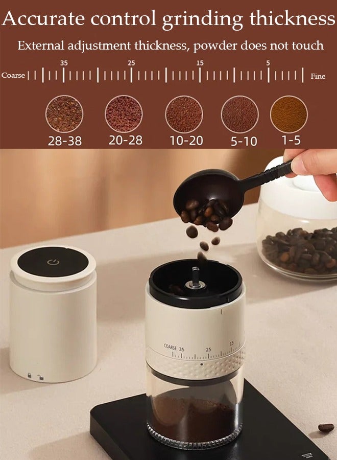 DUNISO مطحنة قهوة للحبوب مطحنة قهوة كهربائية محمولة، مطحنة حبوب القهوة الصغيرة الأوتوماتيكية مع إعدادات طحن متعددة، قابلة للشحن عبر USB، بيضاء - Image 3