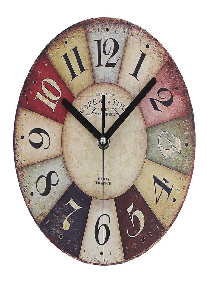 Timelike MDF Wooden Wall Clock Vintage Rustic Country Round Decorative Clock Retro Style Quartz Wall Clock (8 Inch, Colorful) - Image 1