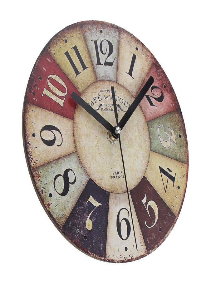 Timelike MDF Wooden Wall Clock Vintage Rustic Country Round Decorative Clock Retro Style Quartz Wall Clock (8 Inch, Colorful) - Image 2