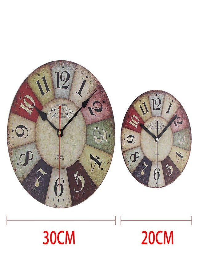 Timelike MDF Wooden Wall Clock Vintage Rustic Country Round Decorative Clock Retro Style Quartz Wall Clock (8 Inch, Colorful) - Image 5