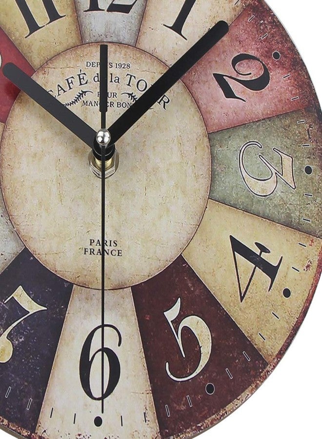 Timelike MDF Wooden Wall Clock Vintage Rustic Country Round Decorative Clock Retro Style Quartz Wall Clock (8 Inch, Colorful) - Image 3