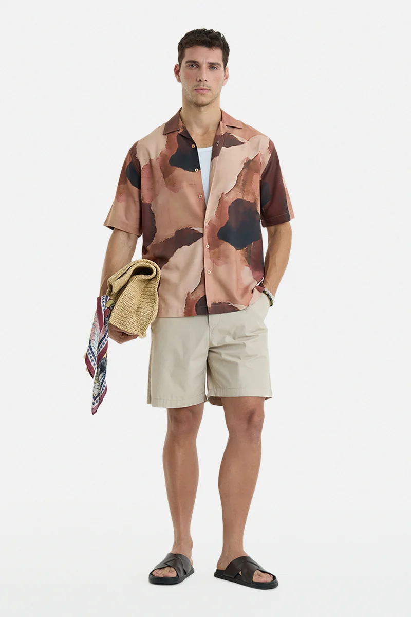 سنيتش Rust Abstract Half Sleeve Boxy Vacation Shirt