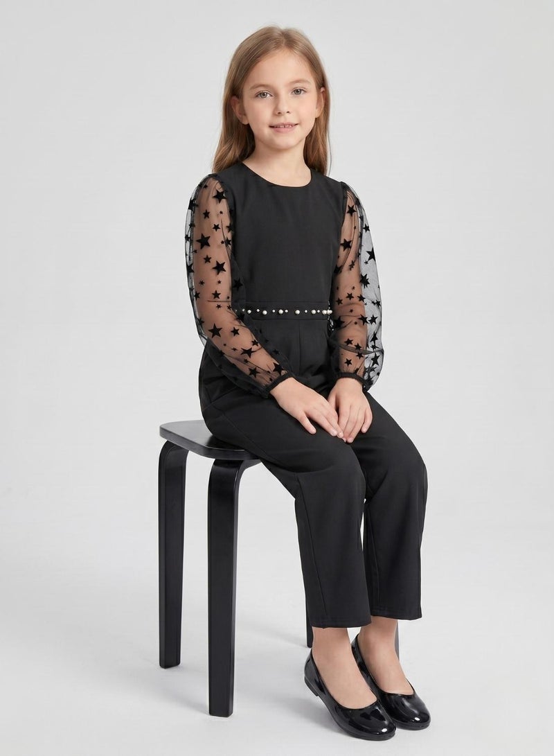 babyqlo Girls Black Star Sleeve Jumpsuit - Image 4