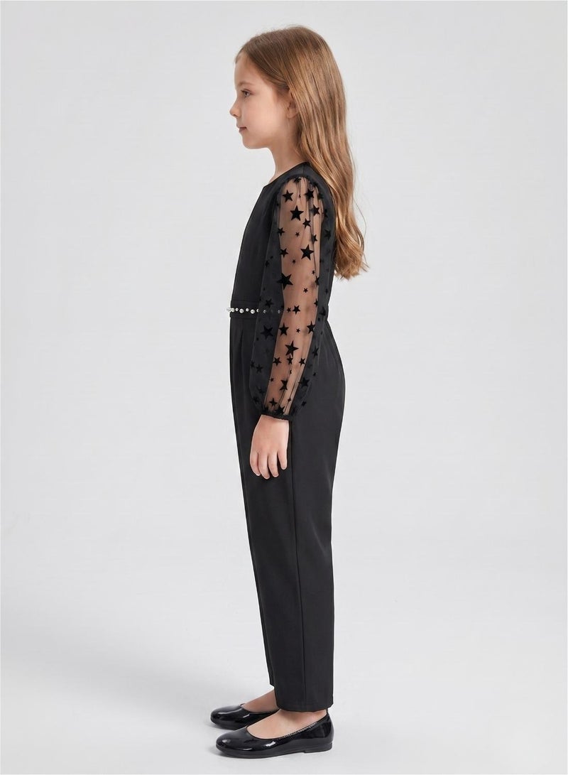 babyqlo Girls Black Star Sleeve Jumpsuit - Image 3