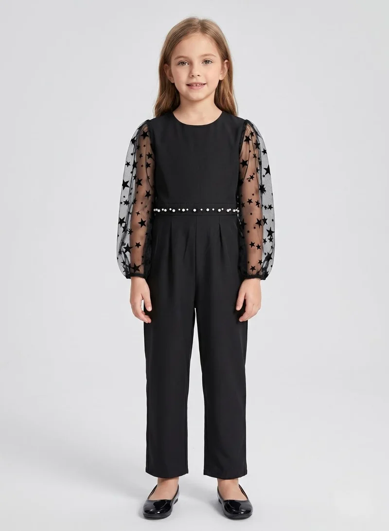 بيبي كلو Girls Black Star Sleeve Jumpsuit
