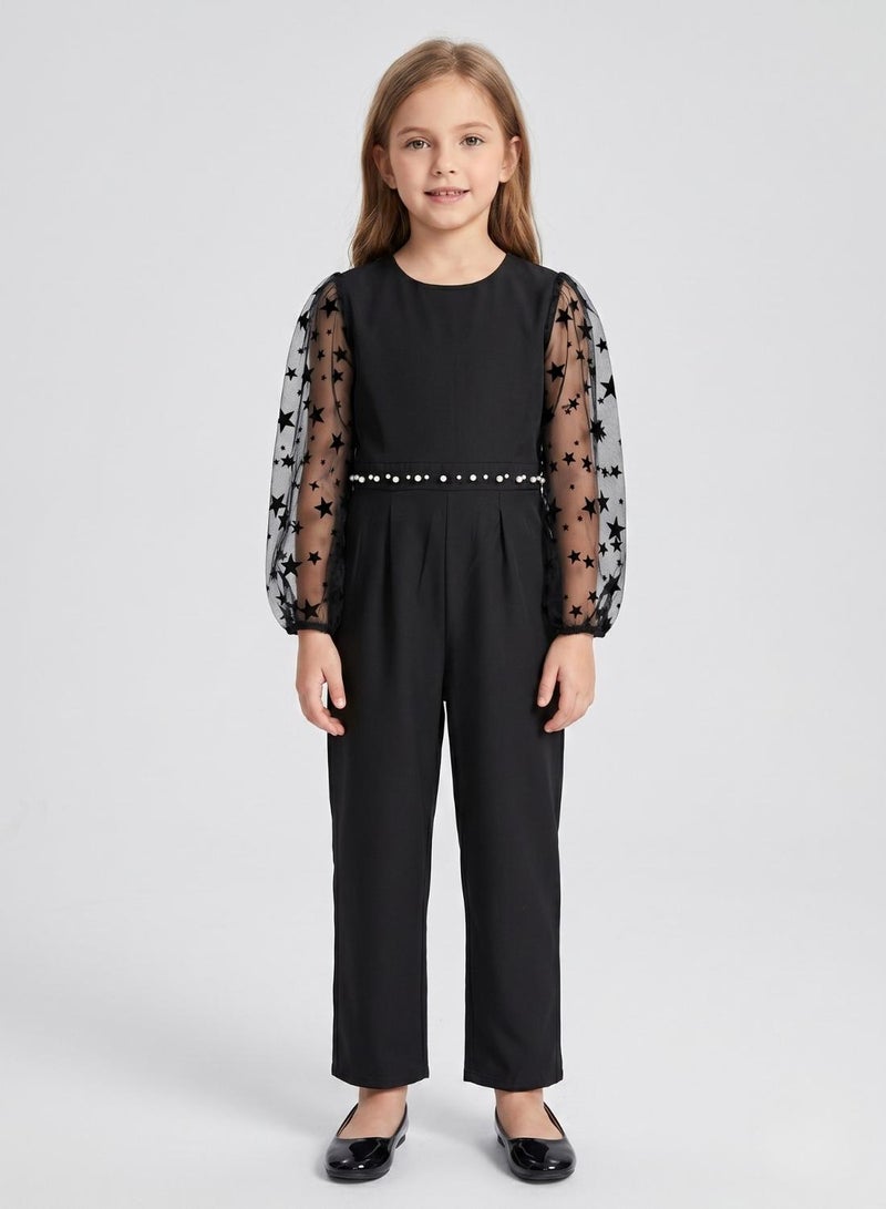 babyqlo Girls Black Star Sleeve Jumpsuit - Image 1