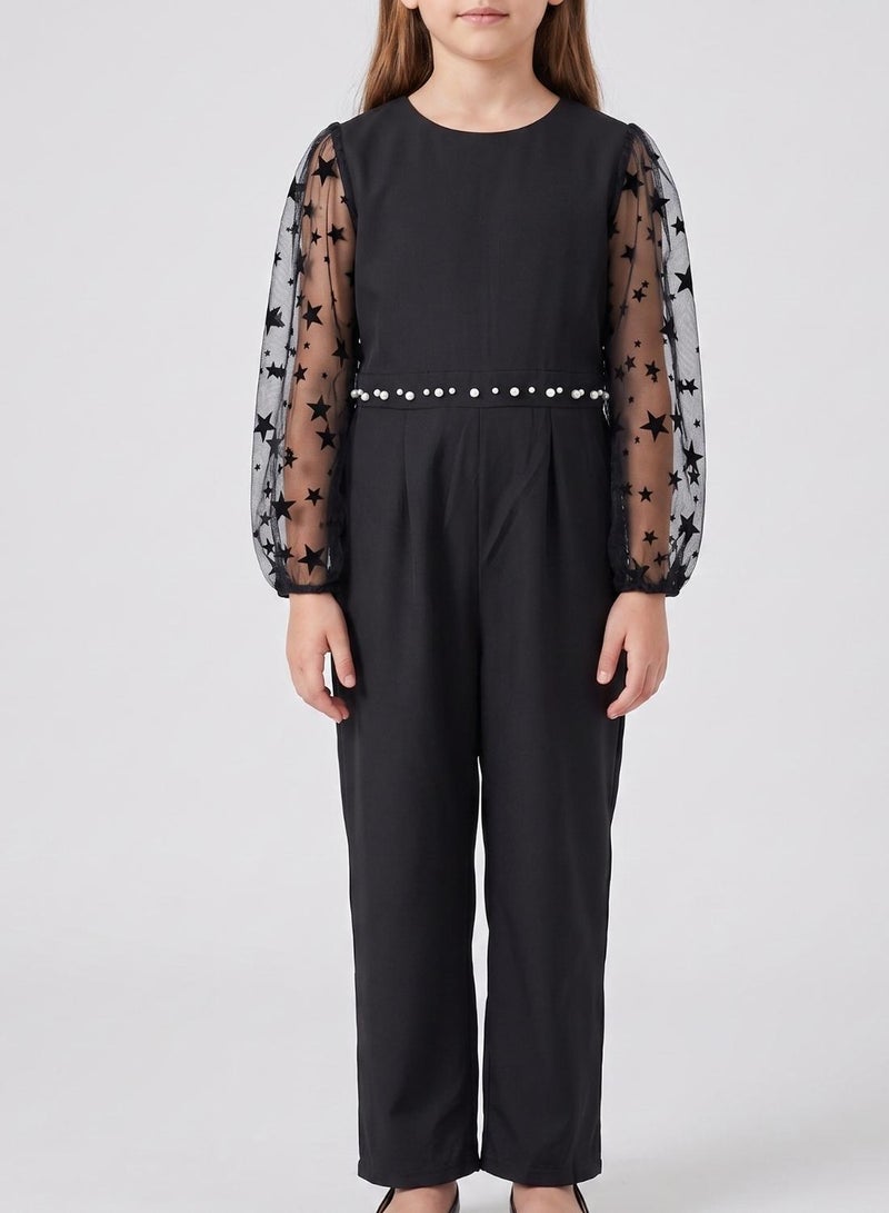 babyqlo Girls Black Star Sleeve Jumpsuit - Image 5