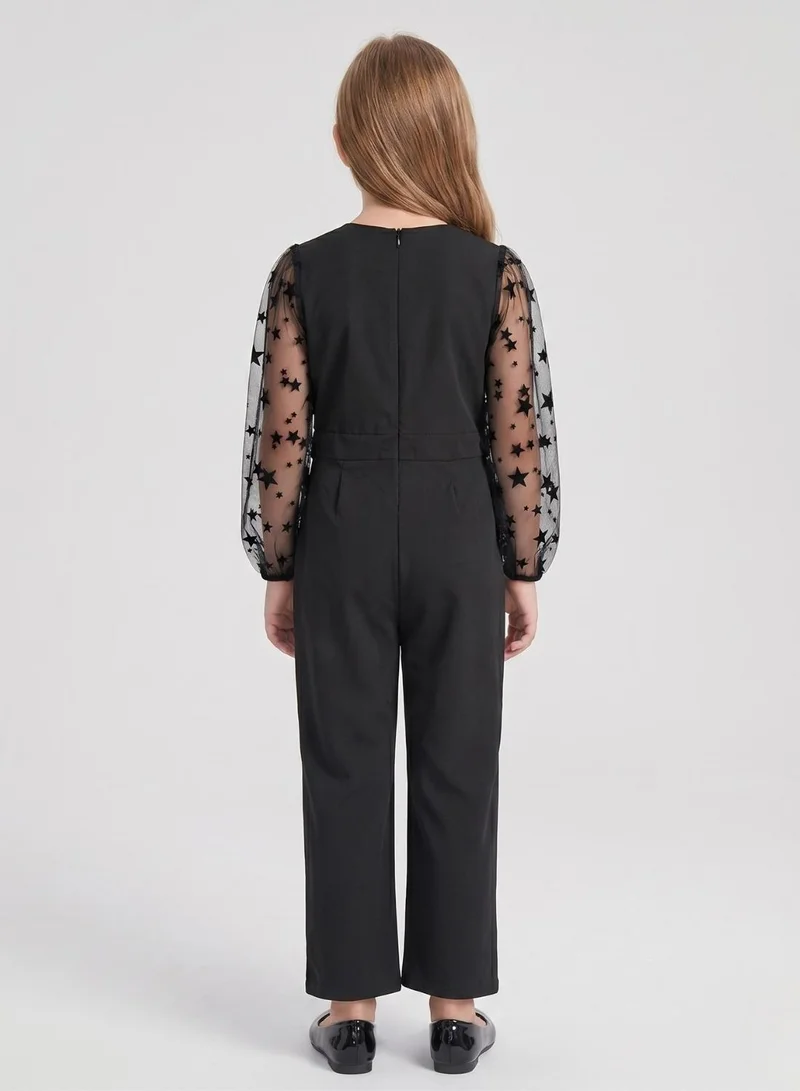 بيبي كلو Girls Black Star Sleeve Jumpsuit