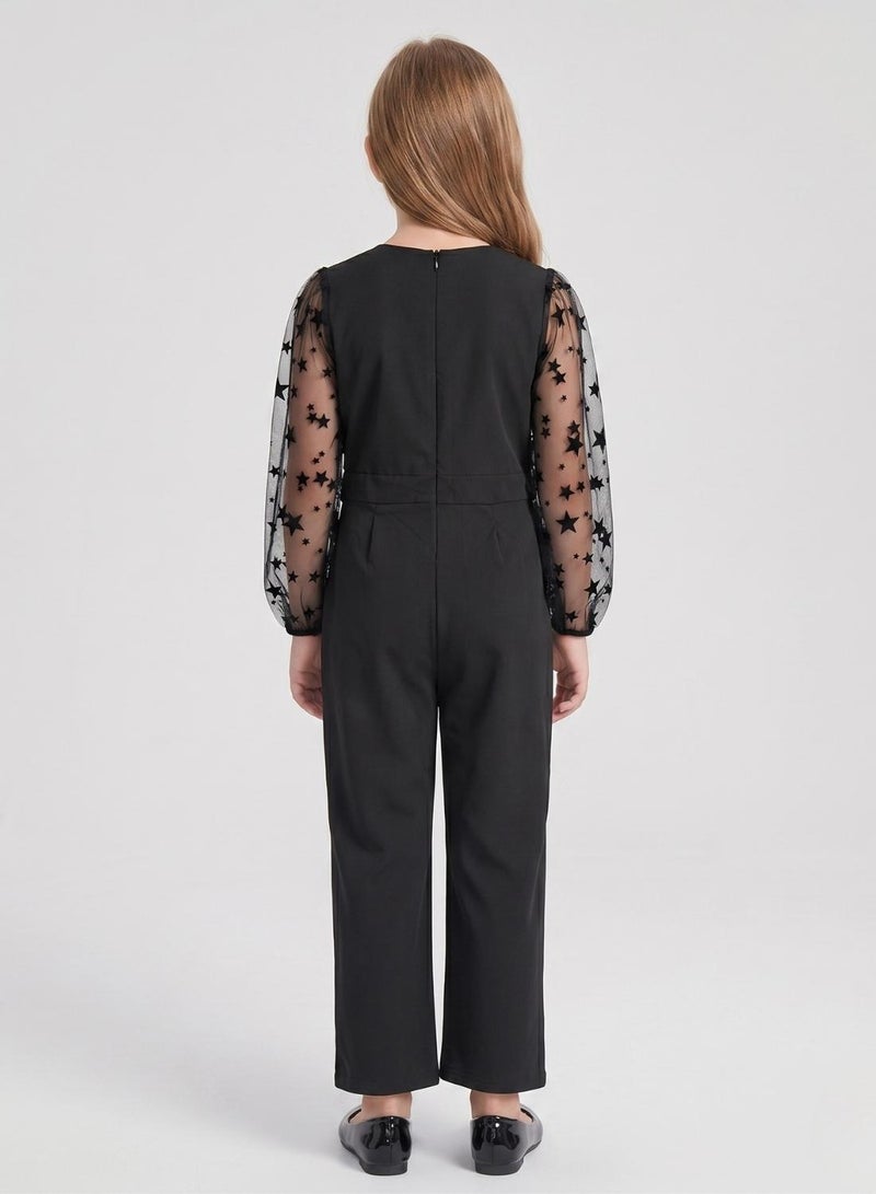 babyqlo Girls Black Star Sleeve Jumpsuit - Image 2
