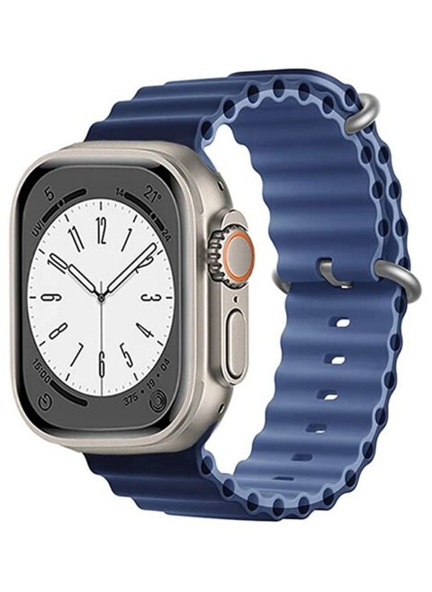 YOMNA Ocean Silicone Sport Band Strap Wristband Replacement Two Tone Color Compatible with Apple Watch iwatch Ultra Series 8 7 6 5 4 3 2 1 SE 49mm Navy Blue/Sky Blue
