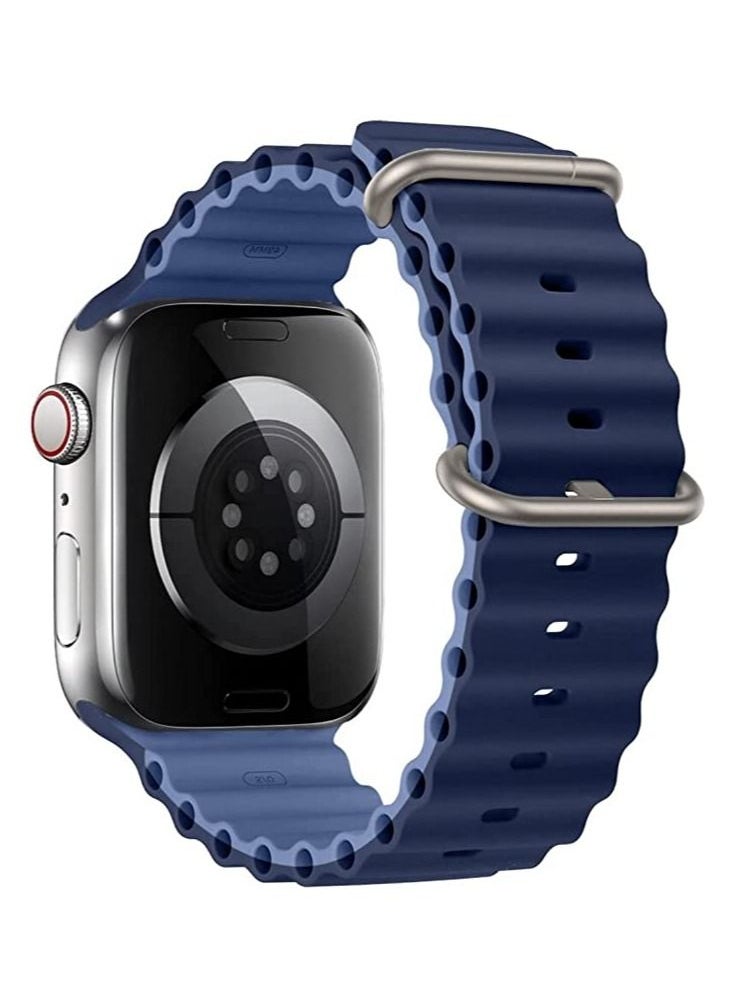YOMNA - YOMNA Ocean Silicone Sport Band Strap Wristband Replacement Two Tone Color Compatible with Apple Watch iwatch Ultra Series 8 7 6 5 4 3 2 1 SE 49mm Navy Blue/Sky Blue - Image 1