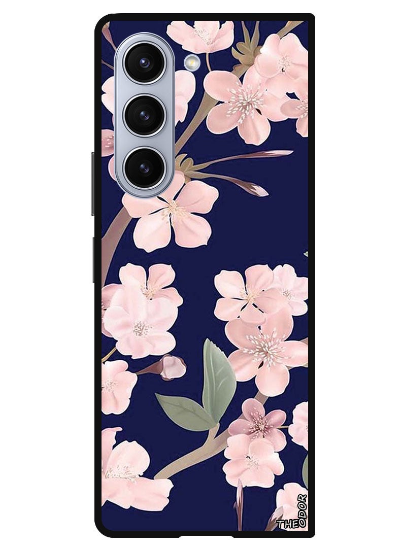 Theodor Protective Case Anti Scratch Shock Proof Bumper Cover For Samsung Galaxy Z Fold 6 Pink Flowers In Blue Background - Image 1