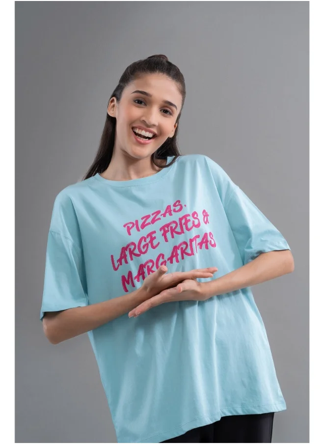 NeceSera Blue Pizza Foodie Oversized Top