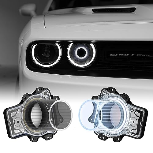 LitMiRaCle Dodge Challenger Headlights Bulbs, LED Headlamps Air Inserts Assembly Compatible with 2015-2020 Dodge Challenger, Plug and Play, Super Bright Red and White Lights(White, 2PCS) - Image 1