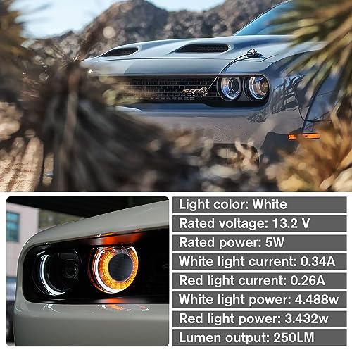LitMiRaCle Dodge Challenger Headlights Bulbs, LED Headlamps Air Inserts Assembly Compatible with 2015-2020 Dodge Challenger, Plug and Play, Super Bright Red and White Lights(White, 2PCS) - Image 4