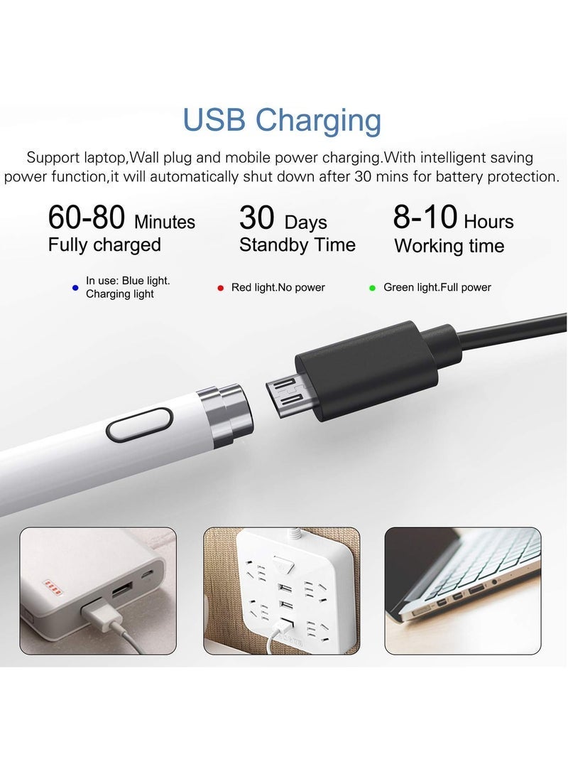 JAJEEK Active Stylus Pen – 1.45mm Fine Tip for iPad, iPhone, Samsung Tablets, iOS & Android Capacitive Touchscreen, No Lags or Skipping, Rechargeable, White/Black - Image 3