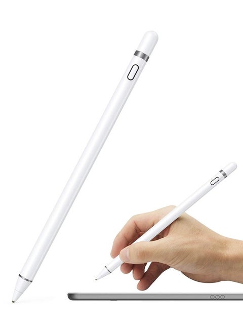 Active Stylus Pen – 1.45mm Fine Tip for iPad, iPhone, Samsung Tablets, iOS & Android Capacitive Touchscreen, No Lags or Skipping, Rechargeable, White/Black