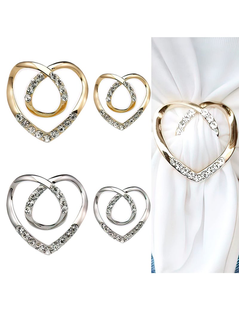 Excefore 4 Pcs Dual-Use Heart-Shaped Silk Scarf Ring, T-Shirt Clips For Women Fashion Metal Ring Dress Clips Back Cinch Waist Buckle Clothing Ring Wrap Holder - Image 1