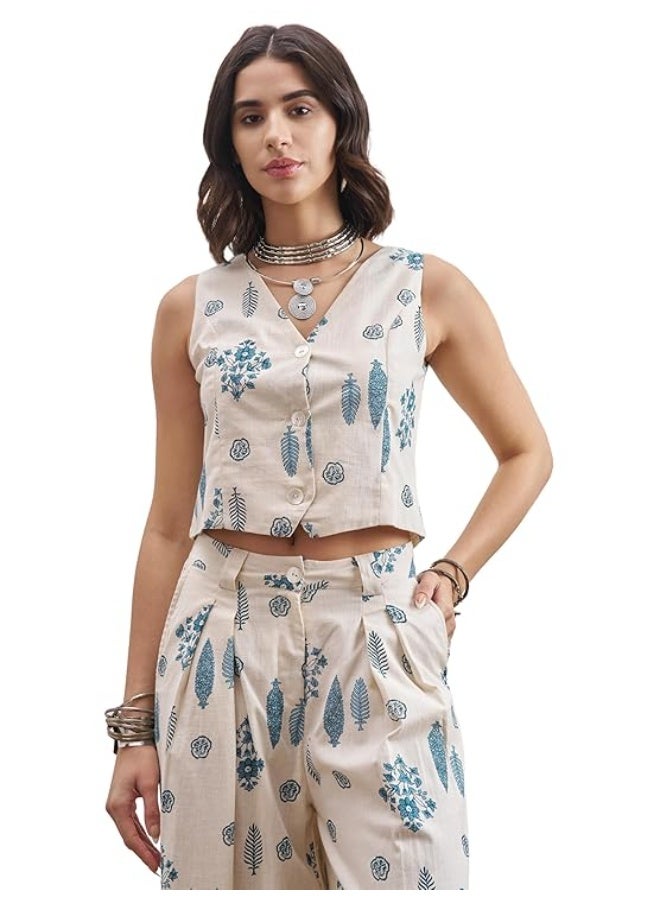 Vishudh Women CO ORD SET OFF WHITE/BLUE XL - Image 1