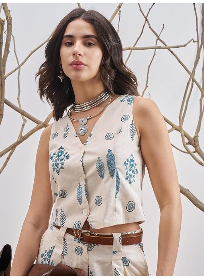 Vishudh Women CO ORD SET OFF WHITE/BLUE XL - Image 2