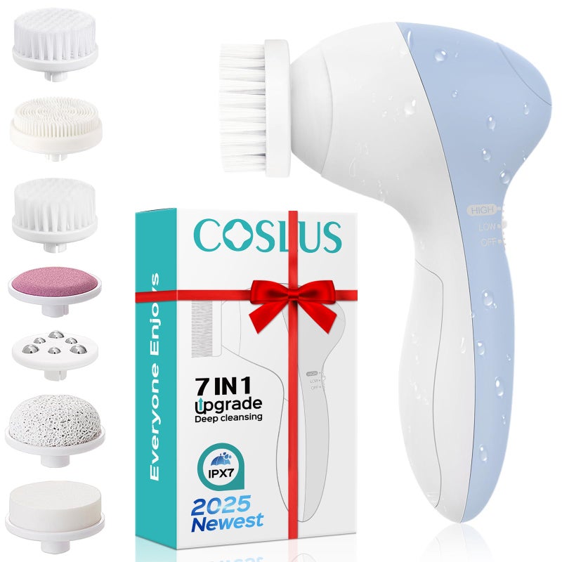 COSLUS COSLUS Facial Cleansing Brush Silicone Face Scrubber 7 in 1 FBSD Electric Exfoliating Rotating Massage Device Waterproof Deep Cleaning Exfoliation Spa Machine  Electronic Skin Care Wash System 