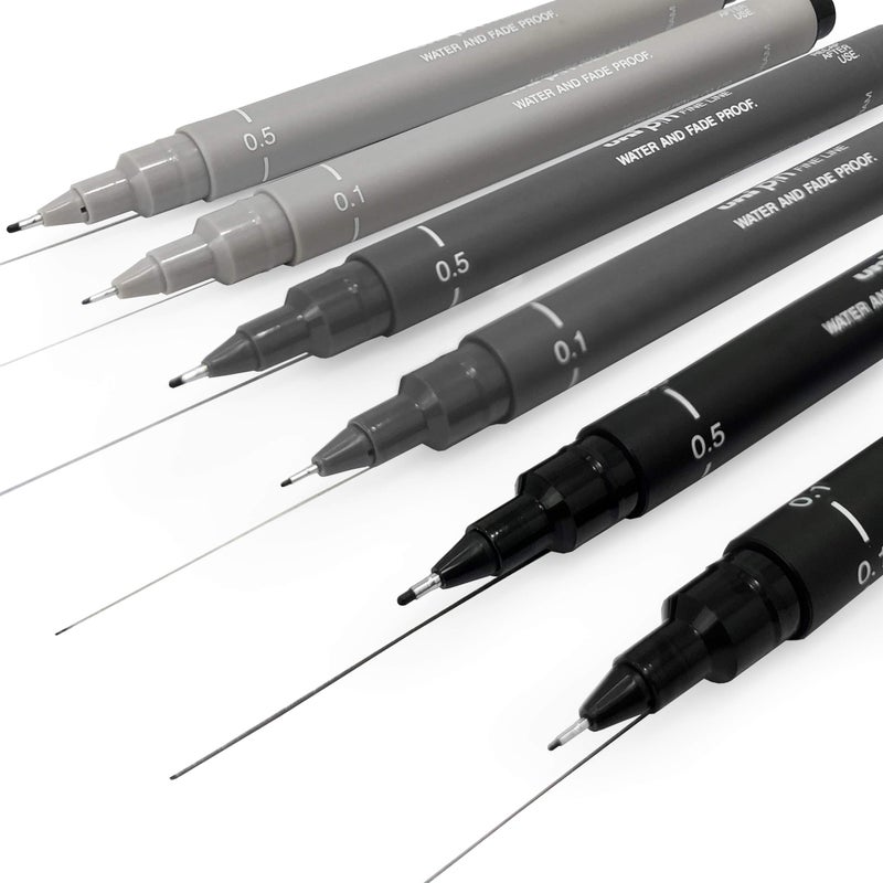 Uni Pin Fineliner Drawing Pen - Sketching Set - Gray Tones - 0.1/0.5mm - Set of 6 - Image 2