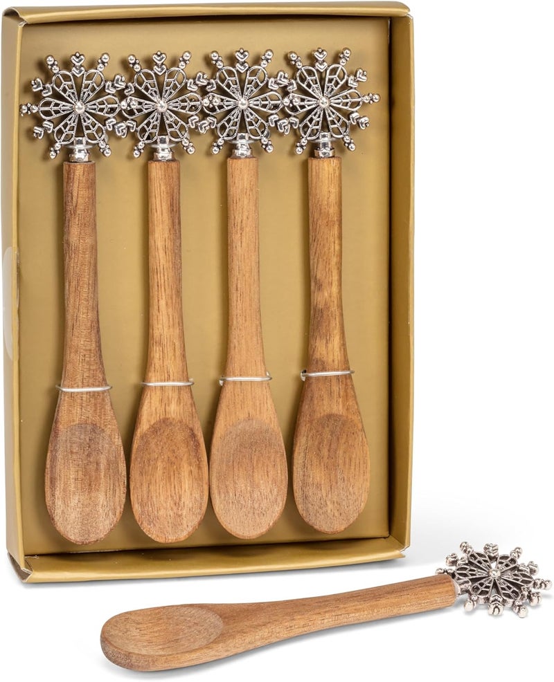 Abbott Collection Snowflake Small Wooden Stir Spoons, Set of 4 (5"L) - Image 1