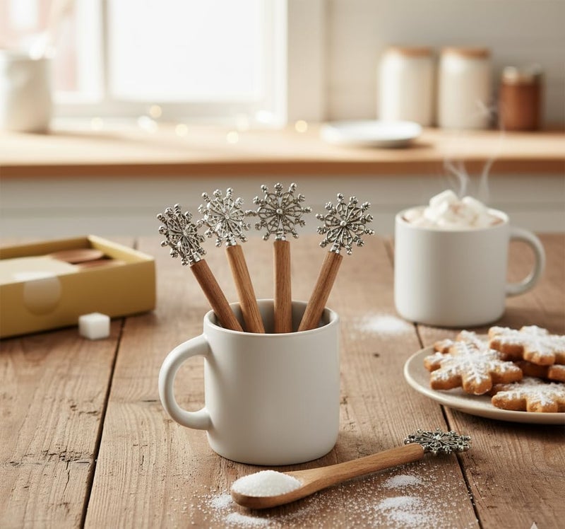 Abbott Collection Snowflake Small Wooden Stir Spoons, Set of 4 (5"L) - Image 2