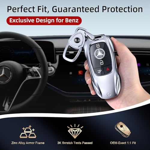 saxsion for Benz Key Fob Cover,Fit A B C E G S R Class SL SLC CLS CLA GLB GLC GLE GLS AMG CLK ML SLK Key Case Shell (Fashion Silver，for Benz-A) - Image 2
