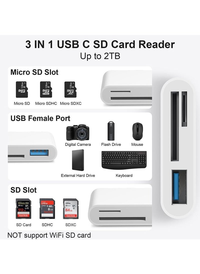 FLOWING - SD Card Reader for iPhone, Lightning to SD Card Reader, 3-in-1 SD Card Reader for SD Card/Micro SD Digital Camera Adapter Compatible with iPhone, Plug and Play SD Card Reader - Image 1