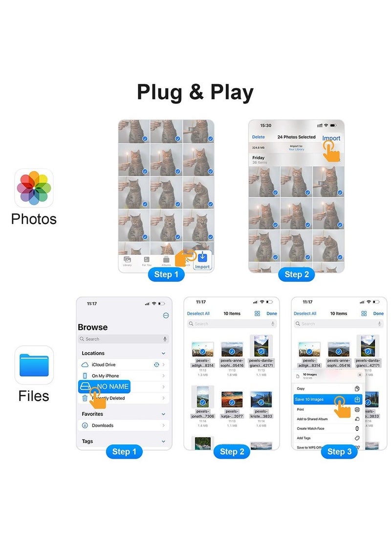 FLOWING - SD Card Reader for iPhone, Lightning to SD Card Reader, 3-in-1 SD Card Reader for SD Card/Micro SD Digital Camera Adapter Compatible with iPhone, Plug and Play SD Card Reader - Image 1