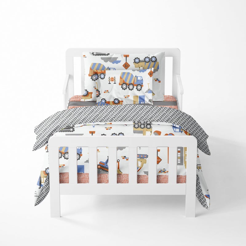 Bacati Bacati Construction Multicolor Boys Cotton 4 Piece Toddler Bedding Set 100 Percent Cotton Includes Reversible Comforter Fitted Sheet Top Sheet and Pillow Case for Boys