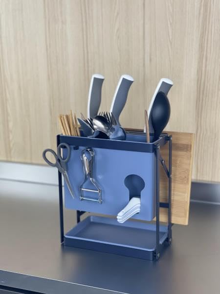 Furret MultiFunction Utensil Holder Knife Block Carbon Steel Foldable Kitchen Organizer Rack for Spoons Forks Chopsticks and Lids - Image 1