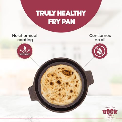 Rock Tawa Cast Iron Shallow Pan Fry/Fish Fry/Omelet Pan 8 Inch Pre-Seasoned 750ML - Image 2