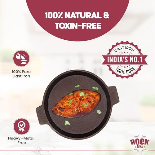 Rock Tawa Cast Iron Shallow Pan Fry/Fish Fry/Omelet Pan 8 Inch Pre-Seasoned 750ML - Image 4